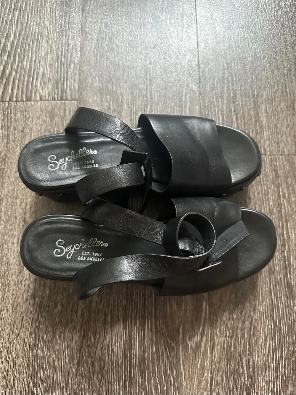 Seychelles Spare Moments Black Leather Platform Sandals
